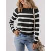 imageZESICA Womens Long Sleeve Lightweight Striped Tops Fall Crewneck Ribbed Knit ShirtsBlack