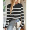 imageZESICA Womens Long Sleeve Lightweight Striped Tops Fall Crewneck Ribbed Knit ShirtsBlack