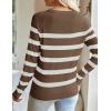imageZESICA Womens Long Sleeve Lightweight Striped Tops Fall Crewneck Ribbed Knit ShirtsBrown