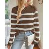 imageZESICA Womens Long Sleeve Lightweight Striped Tops Fall Crewneck Ribbed Knit ShirtsBrown