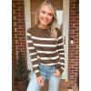 imageZESICA Womens Long Sleeve Lightweight Striped Tops Fall Crewneck Ribbed Knit ShirtsBrown