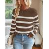 imageZESICA Womens Long Sleeve Lightweight Striped Tops Fall Crewneck Ribbed Knit ShirtsBrown