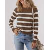 imageZESICA Womens Long Sleeve Lightweight Striped Tops Fall Crewneck Ribbed Knit ShirtsBrown