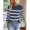 imageZESICA Womens Long Sleeve Lightweight Striped Tops Fall Crewneck Ribbed Knit ShirtsDarkblue