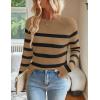imageZESICA Womens Long Sleeve Lightweight Striped Tops Fall Crewneck Ribbed Knit ShirtsKhaki