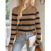 imageZESICA Womens Long Sleeve Lightweight Striped Tops Fall Crewneck Ribbed Knit ShirtsKhaki