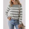 imageZESICA Womens Long Sleeve Lightweight Striped Tops Fall Crewneck Ribbed Knit ShirtsLightgrey