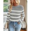 imageZESICA Womens Long Sleeve Lightweight Striped Tops Fall Crewneck Ribbed Knit ShirtsLightgrey