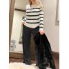 imageZESICA Womens Long Sleeve Lightweight Striped Tops Fall Crewneck Ribbed Knit ShirtsWhite