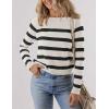 imageZESICA Womens Long Sleeve Lightweight Striped Tops Fall Crewneck Ribbed Knit ShirtsWhite