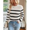 imageZESICA Womens Long Sleeve Lightweight Striped Tops Fall Crewneck Ribbed Knit ShirtsWhite