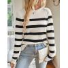 imageZESICA Womens Long Sleeve Lightweight Striped Tops Fall Crewneck Ribbed Knit ShirtsWhite