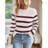 imageZESICA Womens Long Sleeve Lightweight Striped Tops Fall Crewneck Ribbed Knit ShirtsWine