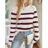 imageZESICA Womens Long Sleeve Lightweight Striped Tops Fall Crewneck Ribbed Knit ShirtsWine