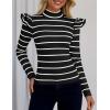 imageZESICA Womens Striped Ruffle Long Sleeve Tops Fall Turtleneck Ribbed Knit Slim Fit Basic Shirt Casual Pullover SweaterBlack