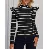 imageZESICA Womens Striped Ruffle Long Sleeve Tops Fall Turtleneck Ribbed Knit Slim Fit Basic Shirt Casual Pullover SweaterBlack