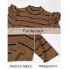 imageZESICA Womens Striped Ruffle Long Sleeve Tops Fall Turtleneck Ribbed Knit Slim Fit Basic Shirt Casual Pullover SweaterBrown