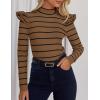 imageZESICA Womens Striped Ruffle Long Sleeve Tops Fall Turtleneck Ribbed Knit Slim Fit Basic Shirt Casual Pullover SweaterBrown