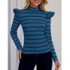 imageZESICA Womens Striped Ruffle Long Sleeve Tops Fall Turtleneck Ribbed Knit Slim Fit Basic Shirt Casual Pullover SweaterDark Blue