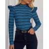 imageZESICA Womens Striped Ruffle Long Sleeve Tops Fall Turtleneck Ribbed Knit Slim Fit Basic Shirt Casual Pullover SweaterDark Blue