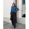 imageZESICA Womens Striped Ruffle Long Sleeve Tops Fall Turtleneck Ribbed Knit Slim Fit Basic Shirt Casual Pullover SweaterDark Blue