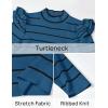 imageZESICA Womens Striped Ruffle Long Sleeve Tops Fall Turtleneck Ribbed Knit Slim Fit Basic Shirt Casual Pullover SweaterDark Blue