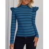 imageZESICA Womens Striped Ruffle Long Sleeve Tops Fall Turtleneck Ribbed Knit Slim Fit Basic Shirt Casual Pullover SweaterDark Blue