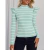 imageZESICA Womens Striped Ruffle Long Sleeve Tops Fall Turtleneck Ribbed Knit Slim Fit Basic Shirt Casual Pullover SweaterMint