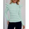 imageZESICA Womens Striped Ruffle Long Sleeve Tops Fall Turtleneck Ribbed Knit Slim Fit Basic Shirt Casual Pullover SweaterMint
