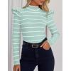 imageZESICA Womens Striped Ruffle Long Sleeve Tops Fall Turtleneck Ribbed Knit Slim Fit Basic Shirt Casual Pullover SweaterMint