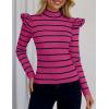imageZESICA Womens Striped Ruffle Long Sleeve Tops Fall Turtleneck Ribbed Knit Slim Fit Basic Shirt Casual Pullover SweaterRose