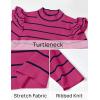 imageZESICA Womens Striped Ruffle Long Sleeve Tops Fall Turtleneck Ribbed Knit Slim Fit Basic Shirt Casual Pullover SweaterRose