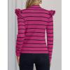 imageZESICA Womens Striped Ruffle Long Sleeve Tops Fall Turtleneck Ribbed Knit Slim Fit Basic Shirt Casual Pullover SweaterRose
