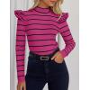 imageZESICA Womens Striped Ruffle Long Sleeve Tops Fall Turtleneck Ribbed Knit Slim Fit Basic Shirt Casual Pullover SweaterRose