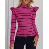 imageZESICA Womens Striped Ruffle Long Sleeve Tops Fall Turtleneck Ribbed Knit Slim Fit Basic Shirt Casual Pullover SweaterRose