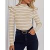 imageZESICA Womens Striped Ruffle Long Sleeve Tops Fall Turtleneck Ribbed Knit Slim Fit Basic Shirt Casual Pullover SweaterSand