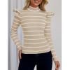 imageZESICA Womens Striped Ruffle Long Sleeve Tops Fall Turtleneck Ribbed Knit Slim Fit Basic Shirt Casual Pullover SweaterSand