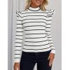 imageZESICA Womens Striped Ruffle Long Sleeve Tops Fall Turtleneck Ribbed Knit Slim Fit Basic Shirt Casual Pullover SweaterWhite
