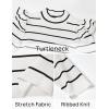 imageZESICA Womens Striped Ruffle Long Sleeve Tops Fall Turtleneck Ribbed Knit Slim Fit Basic Shirt Casual Pullover SweaterWhite