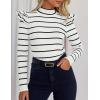 imageZESICA Womens Striped Ruffle Long Sleeve Tops Fall Turtleneck Ribbed Knit Slim Fit Basic Shirt Casual Pullover SweaterWhite