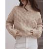 imageZESICA Womens Sweaters Fall Winter Long Sleeve Mock Neck Solid Color Casual Loose Chunky Pullover SweaterKhaki