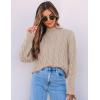 imageZESICA Womens Sweaters Fall Winter Long Sleeve Mock Neck Solid Color Casual Loose Chunky Pullover SweaterKhaki