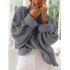 imageZESICA Womens Turtleneck Batwing Sleeve Loose Oversized Chunky Knitted Pullover Sweater Jumper TopsGrey2