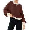 imageZESICA Womens Casual Long Sleeve Crew Neck Pullover 2025 Spring Ribbed Knit Loose Contrast Color Sweater TopsCoffee
