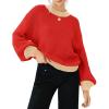 imageZESICA Womens Casual Long Sleeve Crew Neck Pullover 2025 Spring Ribbed Knit Loose Contrast Color Sweater TopsRed