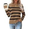 imageZESICA Womens Long Sleeve Lightweight Striped Tops Fall Crewneck Ribbed Knit ShirtsKhaki