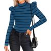 imageZESICA Womens Striped Ruffle Long Sleeve Tops Fall Turtleneck Ribbed Knit Slim Fit Basic Shirt Casual Pullover SweaterDark Blue