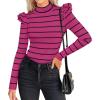imageZESICA Womens Striped Ruffle Long Sleeve Tops Fall Turtleneck Ribbed Knit Slim Fit Basic Shirt Casual Pullover SweaterRose