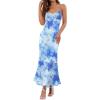 imageZESICA Womens Summer Floral Spaghetti Straps Maxi Dress 2025 Sleeveless Square Neck Bodycon Beach Boho Long DressesSky Blue