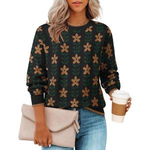 imageZESICA Womens Long Sleeve Crewneck Sweater 2025 Fall Printed Cute Oversized Knitted Pullover Tops Trendy ClothesBlack
